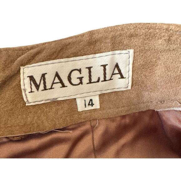Maglia NEW Vintage Suede Leather Pants Neutral Tan Pleated Straight Leg 8-10 - Picture 7 of 11